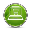 Online shopping cart laptop icon elegant green round button vector illustration Royalty Free Stock Photo