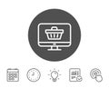 Online Shopping cart line icon. Monitor sign. Royalty Free Stock Photo