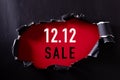 Online shopping of China, 12.12 single`s day sale concept. Top view of Black torn paper and the text 12.12 single`s day sale on Royalty Free Stock Photo