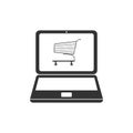 Online shopping concept. Shopping cart on screen laptop icon isolated. Concept e-commerce, online business marketing Royalty Free Stock Photo