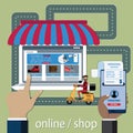 Online shopping concept,Customers can order products online and pay with digital payment - vector