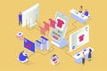 Online shopping concept in 3d isometric design. Vector illustration with isometry people