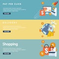 Online shopping concept desktop with computer, table, bags, credit cards, coupons and products. Vector