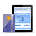 Online Shopping concept e-commerce technology with modern tablet pc and credit card isolated on white