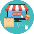 Online shopping concept. Flat design stylish. Royalty Free Stock Photo