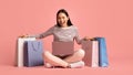 Online Shopping Concept. Happy Joyful Asian Woman With Laptop And Shopper Bags Royalty Free Stock Photo