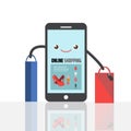 Online shopping concept illustration with happy smartphone