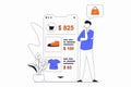 Online shopping concept with people scene in flat outline design. Royalty Free Stock Photo