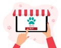 Online shopping concept pets.Vector illustration. A girl buys a pet