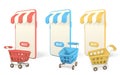 Online shopping concept. Realistic 3d mobilephones with shopping carts. Online store. Vector illustration