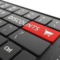 Discounts Button on Keyboard with Shopping Cart Icon Online Shopping Concept, cyber monday, cyber monday shoping, black Royalty Free Stock Photo