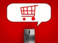 online shopping concept with shopping cart icon and wireless mouse Royalty Free Stock Photo