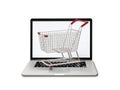 Online shopping concept with shopping cart on keyboard