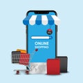 Online shopping concept, smartphone online store, vector