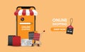 Online shopping concept, smartphone online store, vector