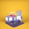 Online shopping 3D isometric render store with mobile and cart