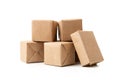 Online shopping and delivery concept. Bunch of express delivery carton boxes. Mini cardboard boxes. Parcel boxes with craft paper