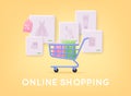 Online shopping. Design graphic elements, signs, symbols. Mobile marketing and digital marketing. 3D Web Vector Illustrations Royalty Free Stock Photo