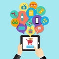 Online shopping e-commerce concept. business button order item
