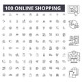 Online shopping editable line icons, 100 vector set, collection. Online shopping black outline illustrations, signs Royalty Free Stock Photo