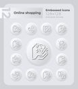 Online shopping embossed icons set