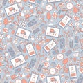 Online shopping, fast delivery and wireless communication vector seamless pattern. Royalty Free Stock Photo