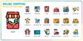 Online shopping filled outline icon set