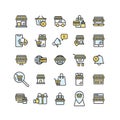 Online Shopping filled outline icon set.