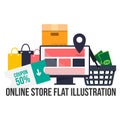 Online shopping flat design vector Royalty Free Stock Photo