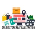 Online shopping flat design vector Royalty Free Stock Photo