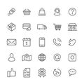 Online shopping flat line icons. E-commerce business, contacts, support, social networks, shop basket, sale, delivery