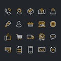 Online shopping flat line icons. E-commerce business, contacts, support, social networks, shop basket, sale, delivery