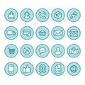 Online shopping flat line icons. E-commerce business, contacts, support, social networks, shop basket, sale, delivery