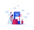 Online shopping and global delivery service concept. Vector flat people illustration. Couple of woman with laptop, phone and cat.