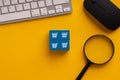 Online shopping icon on colorful puzzle cube