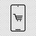 Online shopping icon in flat style. Smartphone store vector illustration on white isolated background. Market business concept Royalty Free Stock Photo