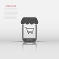 Online shopping icon in flat style. Smartphone store vector illustration on white isolated background. Market business concept Royalty Free Stock Photo