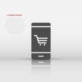 Online shopping icon in flat style. Smartphone store vector illustration on white isolated background. Market business concept Royalty Free Stock Photo