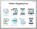 Online shopping icons flat pack