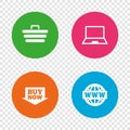 Online shopping icons. Notebook pc, cart, buy. Royalty Free Stock Photo