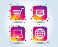 Online shopping icons. Notebook pc, cart, buy. Royalty Free Stock Photo