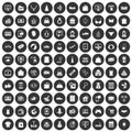 100 online shopping icons set black circle