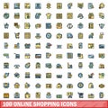 100 online shopping icons set, color line style Royalty Free Stock Photo