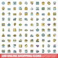 100 online shopping icons set, color line style Royalty Free Stock Photo