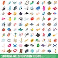 100 online shopping icons set, isometric 3d style Royalty Free Stock Photo