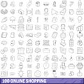 100 online shopping icons set, outline style Royalty Free Stock Photo