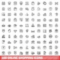 100 online shopping icons set, outline style Royalty Free Stock Photo