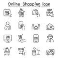 Online shopping icons set in thin line style Royalty Free Stock Photo