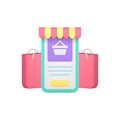 Online shopping internet order smartphone app e commerce retail 3d icon realistic vector