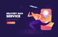 Online shopping on internet using mobile smartphone. Fast delivery and delivery man service concept vector illustration Royalty Free Stock Photo